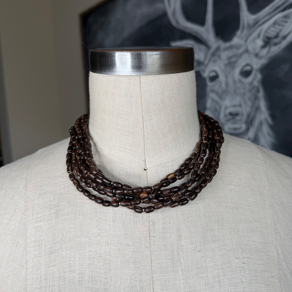 PEYOTE BIRD Free Spirit Necklace Brown Wood Multi-Strand Sterling Silver NWT